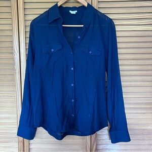 Club Monac Navy Blue Sheer Utility Button Down Blouse Shirt Women’s Medium